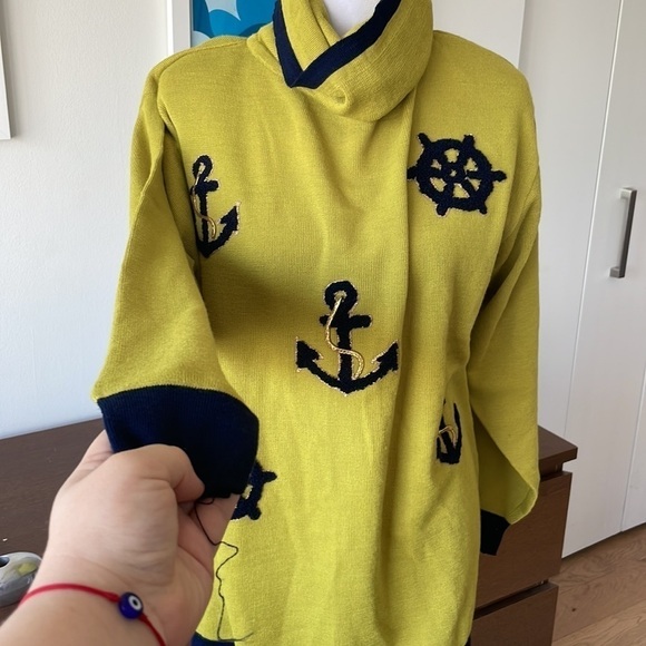 VINTAGE Nautical 🌊 Mustard and Navy Parch Sweater - Picture 6 of 8